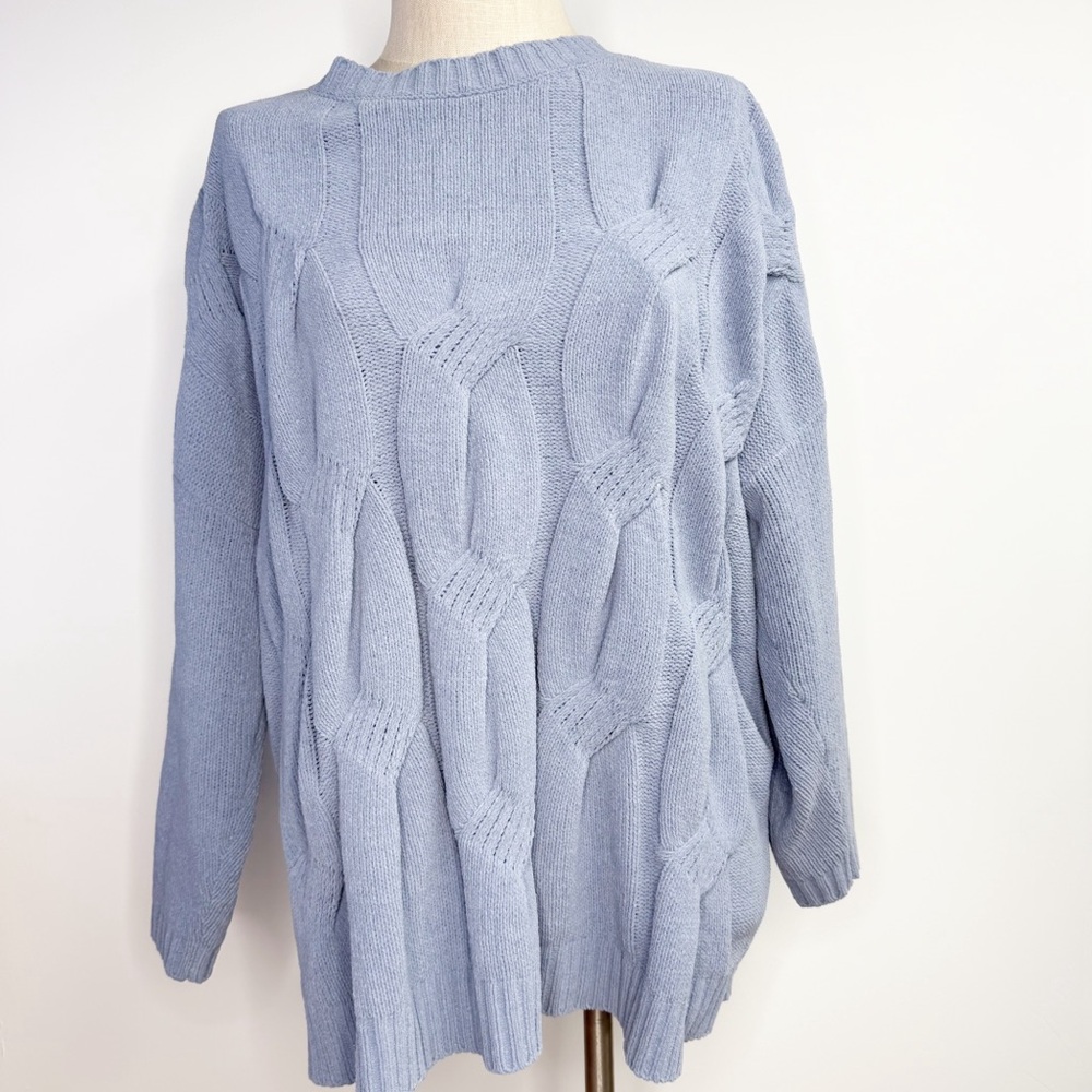 J.Jill Chenille Sweater Cable Knit Crew Neck Chunky Pullover Blue Size 1X